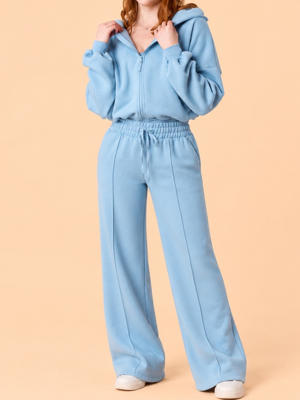 Blogilates Popflex Travel Trouser Wide Leg Sweatpants Cropped Zip Hoodie Set M